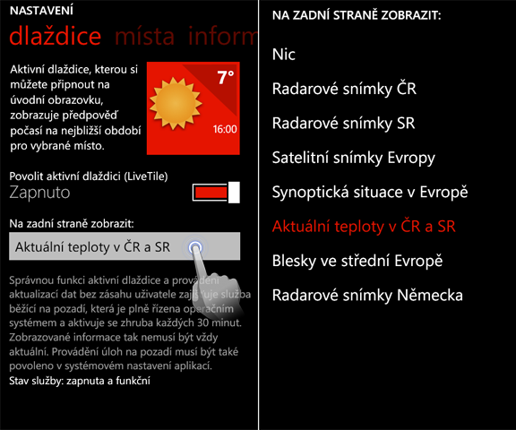 Meteoservis 2.30 pro Windows Phone - více informací na LiveTile
